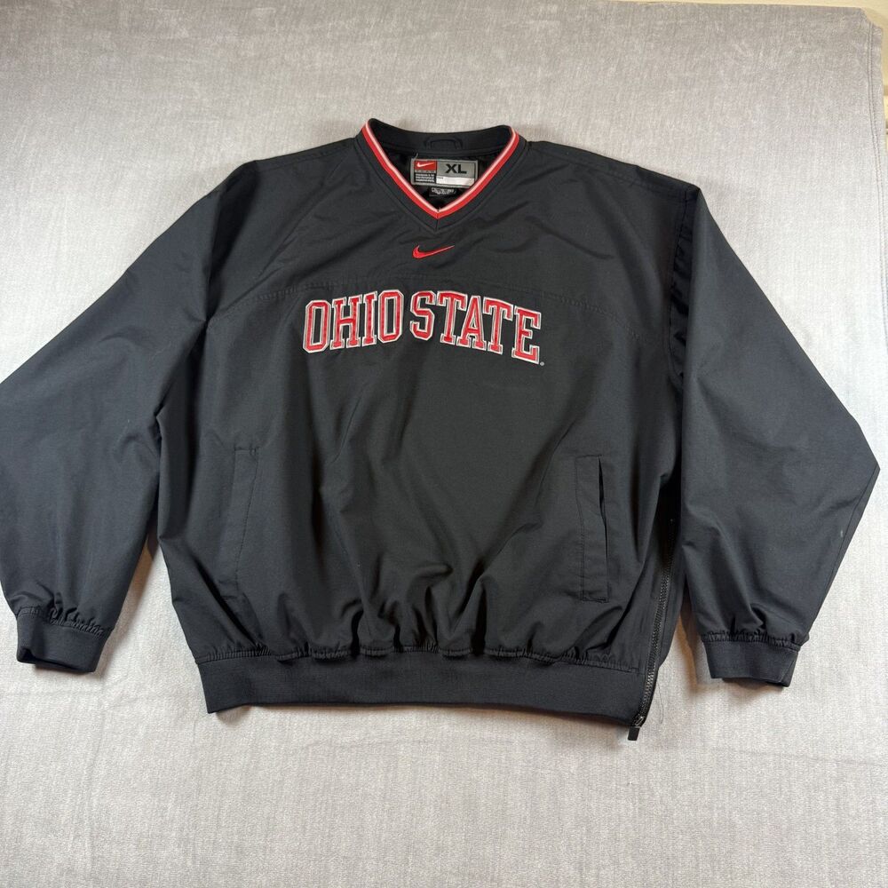 Vtg Ohio State Buckeyes Windbreaker Pullover Mens XL Black Team Nike Check Y2K